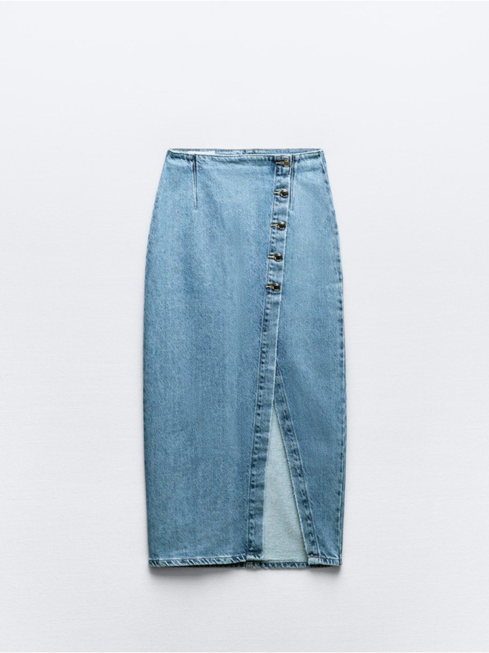 Zara Light Blue Button-Front Denim Pencil Skirt